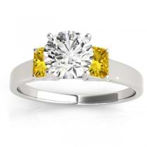 Trio Emerald Cut Yellow Sapphire Engagement Ring 14k White Gold (0.30ct)