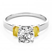 Trio Emerald Cut Yellow Sapphire Engagement Ring 18k White Gold (0.30ct)