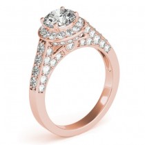 Diamond Accented Halo Engagement Ring Setting 18K Rose Gold (0.65ct)
