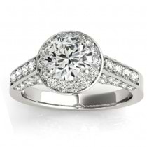 Diamond Accented Halo Engagement Ring Setting 18K White Gold (0.65ct)