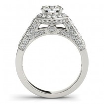 Diamond Accented Halo Engagement Ring Setting 18K White Gold (0.65ct)