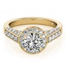 Diamond Accented Halo Engagement Ring Setting 18K Yellow Gold (0.65ct)