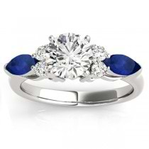 Blue Sapphire Marquise Accented Engagement Ring 14k White Gold .66ct