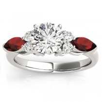 Garnet Marquise Accented Engagement Ring 18k White Gold .66ct