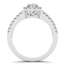 Oval Diamond Halo Engagement Ring Split Shank 14k White Gold 0.88ct