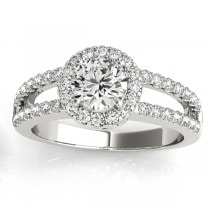 Split Shank Halo Diamond Engagement Ring Setting Palladium 0.60ct
