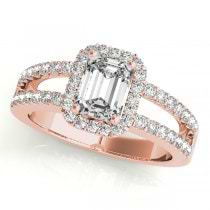 Emerald Cut Diamond Engagement Ring, Split Shank 14k Rose Gold 1.52ct