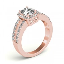Emerald Cut Diamond Engagement Ring, Split Shank 18k Rose Gold 1.52ct