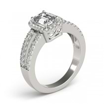 Emerald Cut Diamond Engagement Ring, Split Shank 18k White Gold 1.52ct