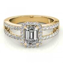 Emerald Cut Diamond Engagement Ring Split Shank 18k Yellow Gold 1.52ct