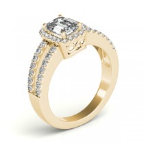 Emerald Cut Diamond Engagement Ring Split Shank 18k Yellow Gold 1.52ct