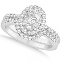 Oval Diamond Halo Semi Eternity Bridal Set in 14k White Gold (1.37ct)