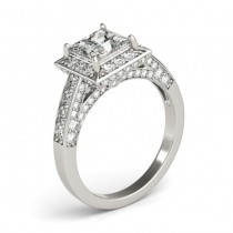 Princess Cut Diamond Halo Engagement Ring 14K White Gold (2.19ct)