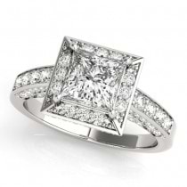Princess Cut Diamond Halo Engagement Ring 18K White Gold (2.19ct)