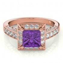 Princess Amethyst & Diamond Engagement Ring 14K Rose Gold (2.25ct)
