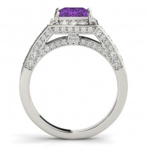 Princess Amethyst & Diamond Engagement Ring 14K White Gold (2.25ct)