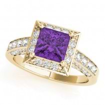 Princess Amethyst & Diamond Engagement Ring 14K Yellow Gold (2.25ct)