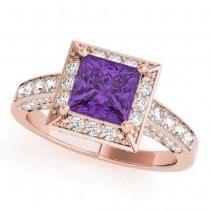 Princess Amethyst & Diamond Engagement Ring 18K Rose Gold (2.25ct)