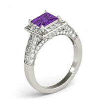 Princess Amethyst & Diamond Engagement Ring 18K White Gold (2.25ct)