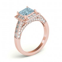 Princess Aquamarine & Diamond Engagement Ring 14K Rose Gold (2.25ct)