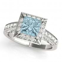 Princess Aquamarine & Diamond Engagement Ring 14K White Gold (2.25ct)