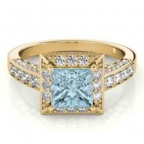 Princess Aquamarine & Diamond Engagement Ring 14K Yellow Gold (2.25ct)
