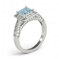 Princess Aquamarine & Diamond Engagement Ring 18K White Gold (2.25ct)