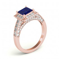 Princess Blue Sapphire & Diamond Engagement Ring 14K Rose Gold (2.25ct)