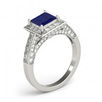 Princess Blue Sapphire & Diamond Engagement Ring 14K White Gold (2.25ct)