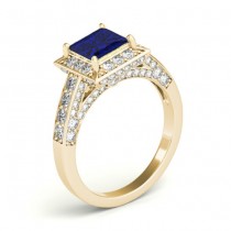 Princess Blue Sapphire & Diamond Engagement Ring 14K Yellow Gold (2.25ct)