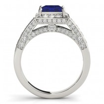 Princess Blue Sapphire & Diamond Engagement Ring 18K White Gold (2.25ct)