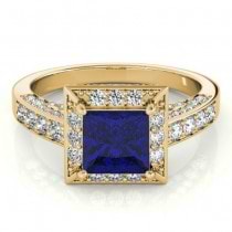 Princess Blue Sapphire & Diamond Engagement Ring 18K Yellow Gold (2.25ct)