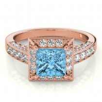 Princess Blue Topaz & Diamond Engagement Ring 14K Rose Gold (2.25ct)