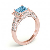 Princess Blue Topaz & Diamond Engagement Ring 18K Rose Gold (2.25ct)