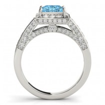 Princess Blue Topaz & Diamond Engagement Ring 18K White Gold (2.25ct)