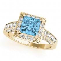 Princess Blue Topaz & Diamond Engagement Ring 18K Yellow Gold (2.25ct)