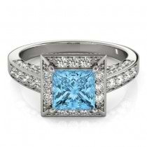 Princess Blue Topaz & Diamond Engagement Ring Palladium (2.25ct)