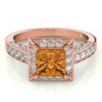 Princess Citrine & Diamond Engagement Ring 14K Rose Gold (2.25ct)