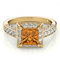 Princess Citrine & Diamond Engagement Ring 14K Yellow Gold (2.25ct)