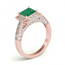Princess Emerald & Diamond Engagement Ring 14K Rose Gold (2.25ct)