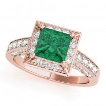 Princess Emerald & Diamond Engagement Ring 18K Rose Gold (2.25ct)