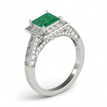 Princess Emerald & Diamond Engagement Ring 18K White Gold (2.25ct)