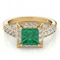 Princess Emerald & Diamond Engagement Ring 18K Yellow Gold (2.25ct)