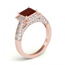 Princess Garnet & Diamond Engagement Ring 14K Rose Gold (2.20ct)