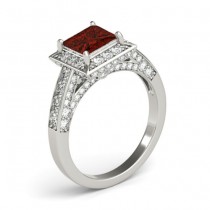 Princess Garnet & Diamond Engagement Ring 14K White Gold (2.20ct)