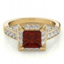 Princess Garnet & Diamond Engagement Ring 18K Yellow Gold (2.20ct)