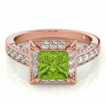 Princess Peridot & Diamond Engagement Ring 14K Rose Gold (2.20ct)