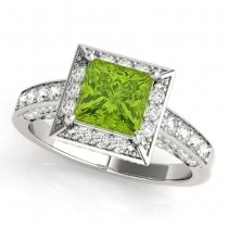 Princess Peridot & Diamond Engagement Ring 14K White Gold (2.20ct)