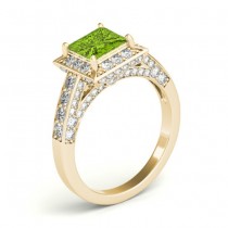 Princess Peridot & Diamond Engagement Ring 14K Yellow Gold (2.20ct)