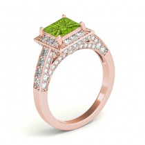 Princess Peridot & Diamond Engagement Ring 18K Rose Gold (2.20ct)